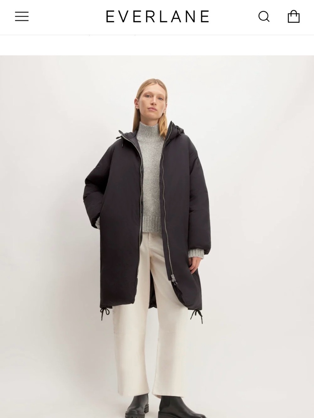 Everlane Re:Down Puffer Coat Mid Length Jacket Black XL MSRP $298 NWT!